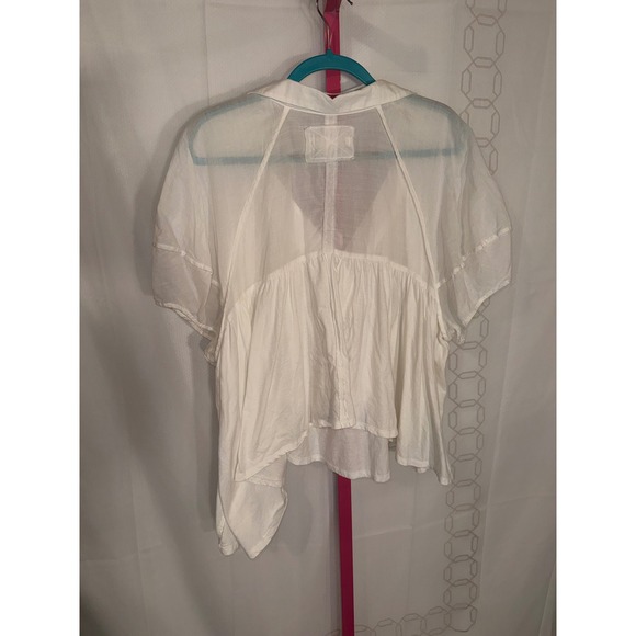 We The Free White V Neck Gauze Cotton Boho Peasant Blouse Top Large - Picture 5 of 5